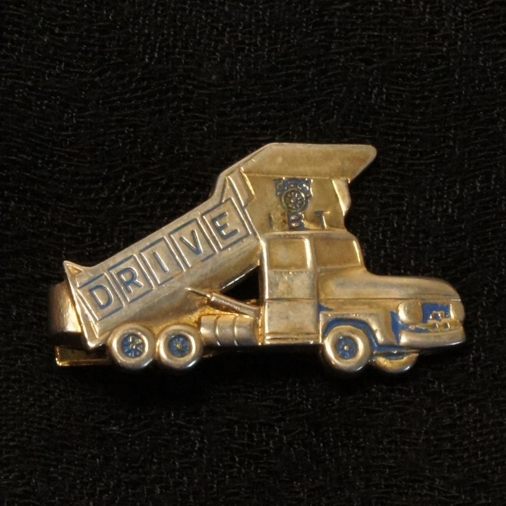 Vintage IBT Teamsters Tie Clip Drive Dump Truck Figural Tie Bar Union Novelty